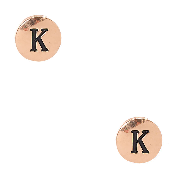 Initial "K" Engraved Gold Tone Circle Stud Earrings,