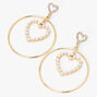 Gold Embellished Double Heart 2&quot; Drop Earrings,