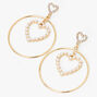 Gold Embellished Double Heart 2&quot; Drop Earrings,
