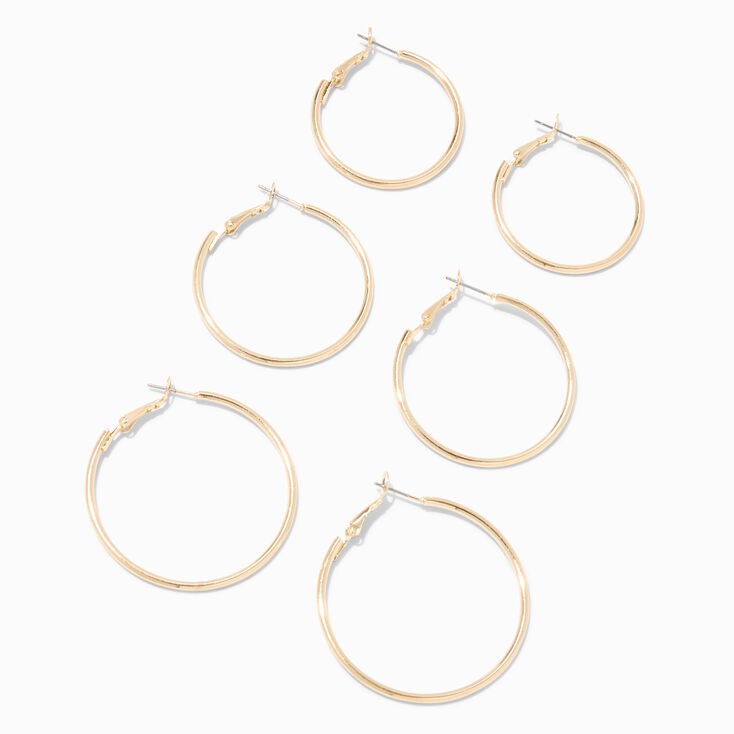 Gold Graduated Hinge Hoop Earrings - 3 Pack,