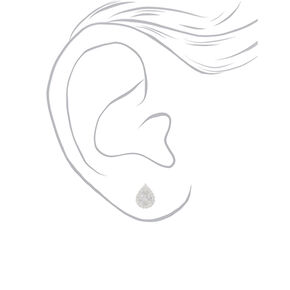 Silver Cubic Zirconia Teardrop Stud Earrings - 6MM,