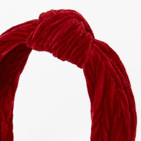 Knotted Velvet Chevron Headband - Red,