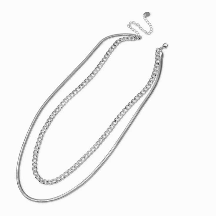 Silver-tone Curb Chain &amp; Snake Multi-Strand Necklace,