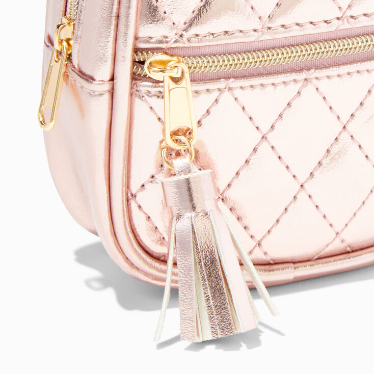 Metallic Rose Gold Cat Ears Mini Backpack Keychain,