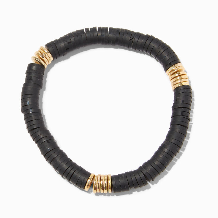 Gold Black Disc Heishi Stretch Bracelet,