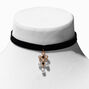 Gold Pearl Black Ribbon Choker Necklace,