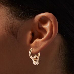 Gold-tone Bubble Daisy 10MM Huggie Hoop Earrings ,