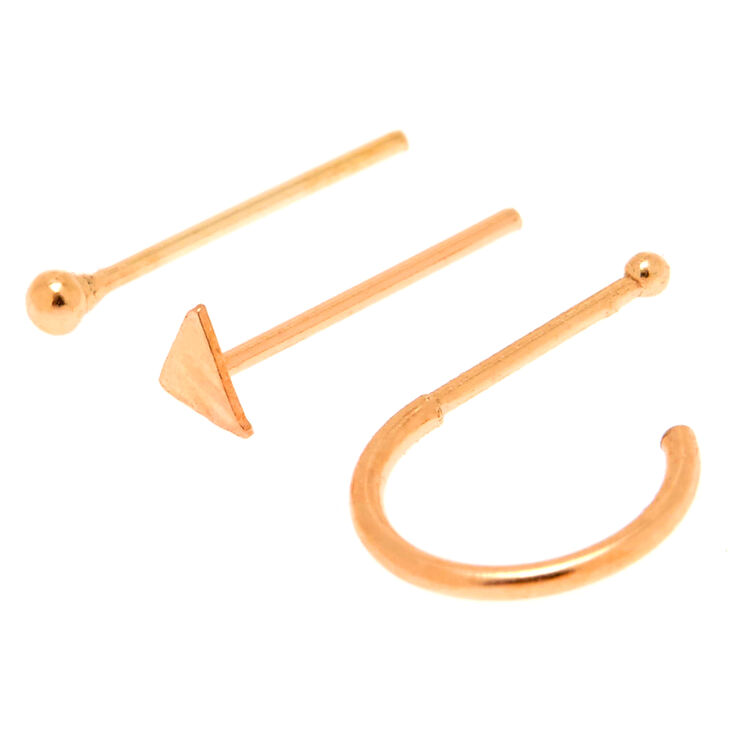 Sterling Silver Rose Gold Geometric Nose Studs,
