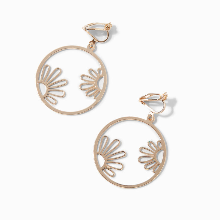 Gold-tone Floral Cutout 1&#39;&#39; Clip-On Drop Earrings,