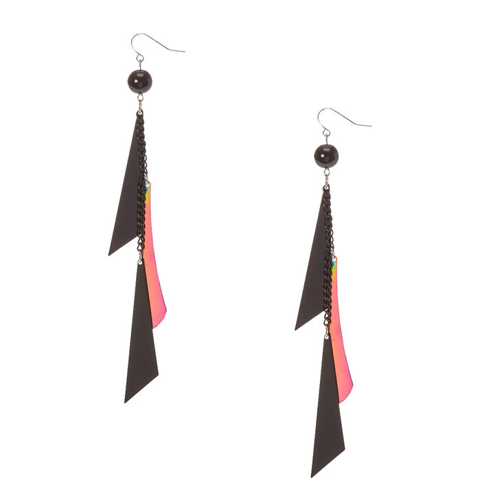 Black & Mirrored Geometric Fringe Drop Earrings,