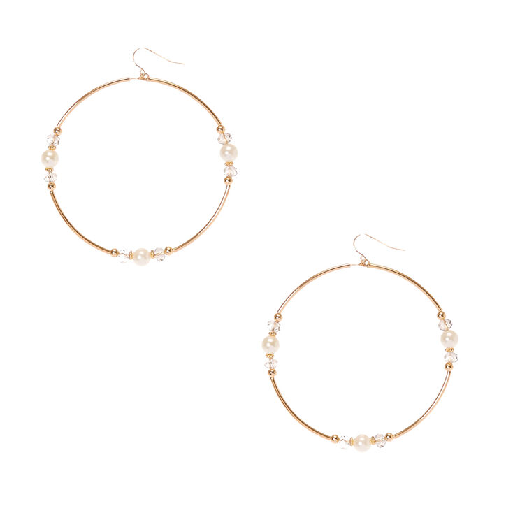 Gold-Tone Large Circle Earrings with Faux Pearls,