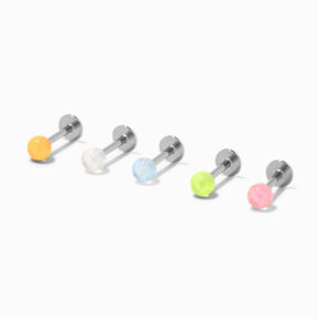 Glow in the Dark Ball 16G Tragus Flat Back Stud Earring - 5 Pack,