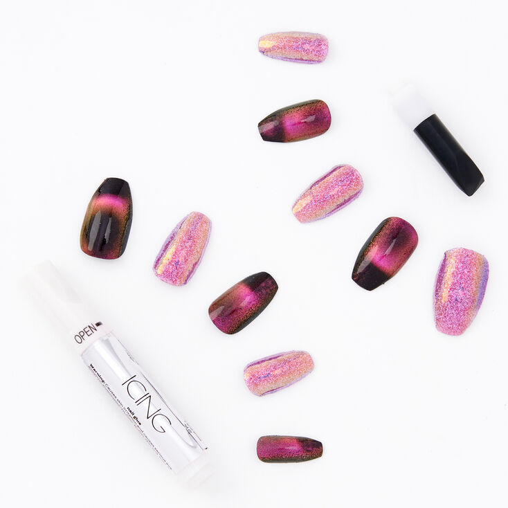 3d Cat Eye Sunset Stiletto Faux Nail Set Pink 24 Pack Icing Us