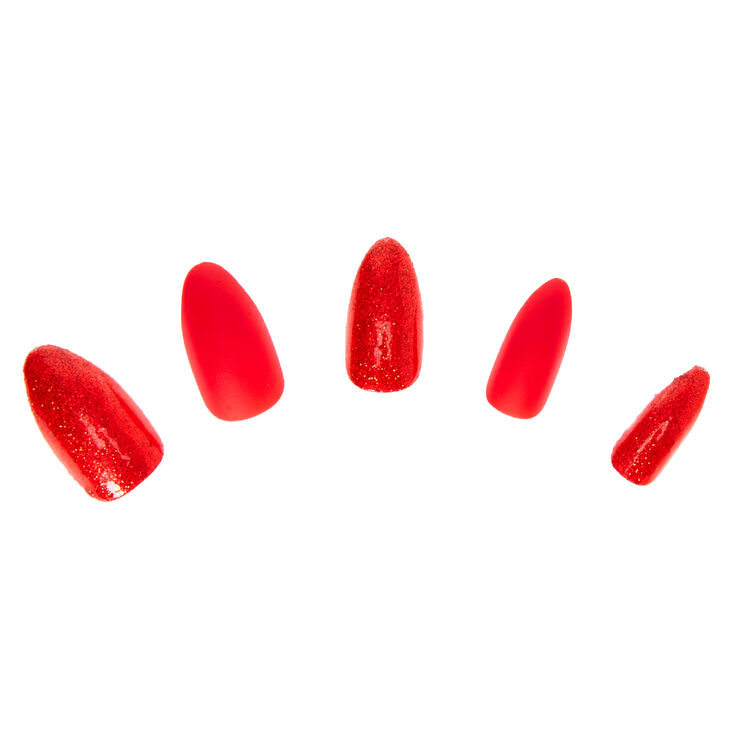Glitter & Matte Faux Nail Set - Red, 24 Pack,