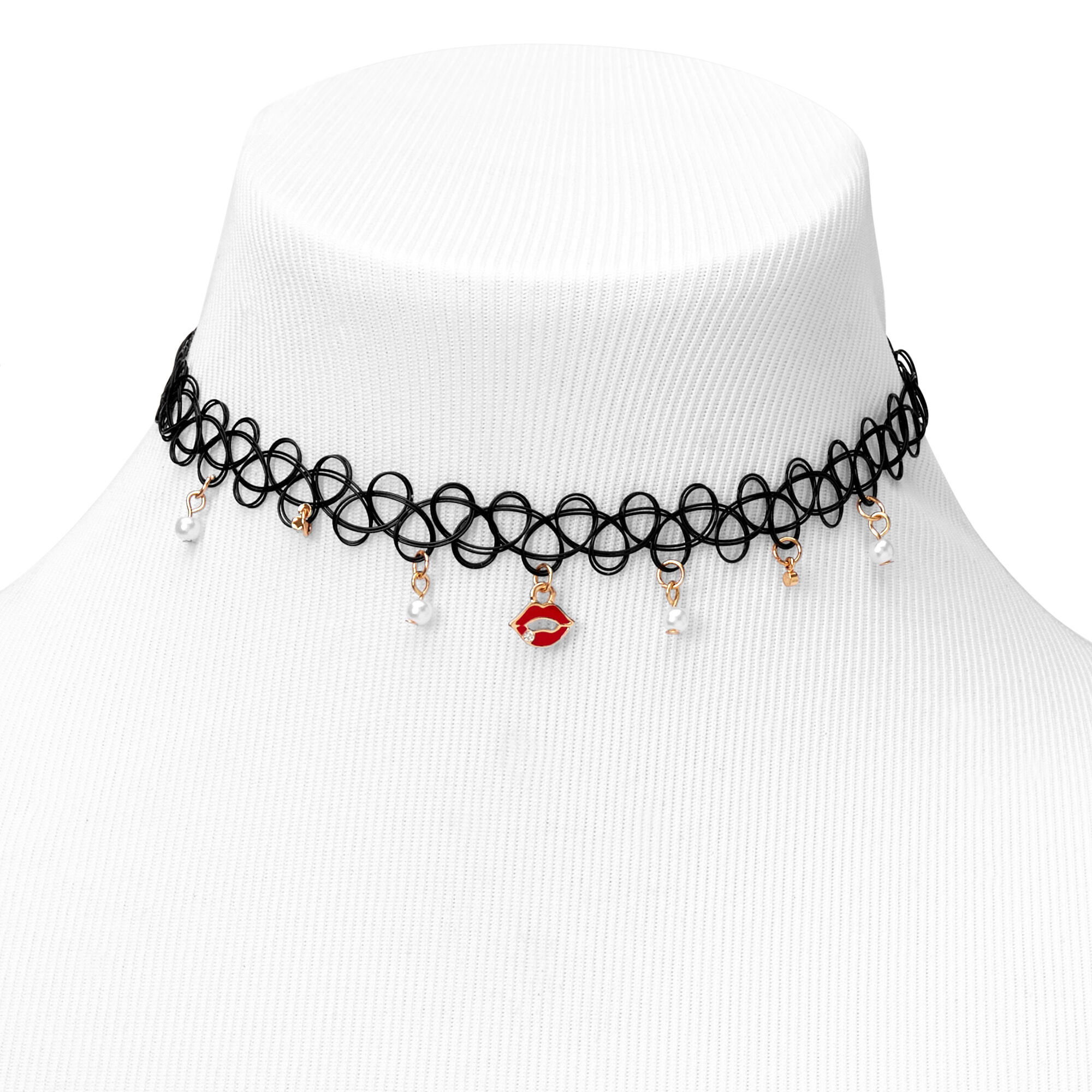 Black & Red Lips Tattoo Choker Necklace | Icing US