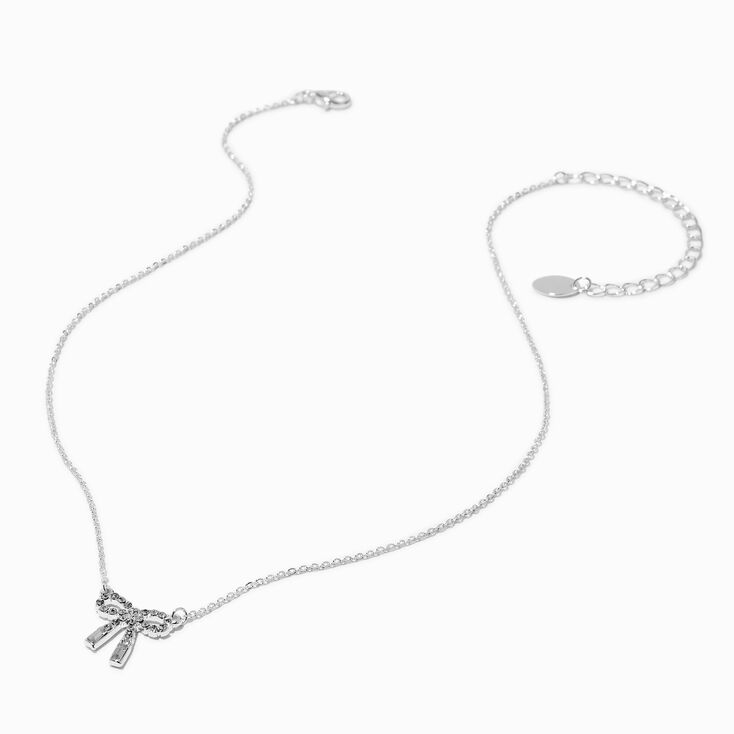 Crystal Bow Silver-tone Pendant Necklace,