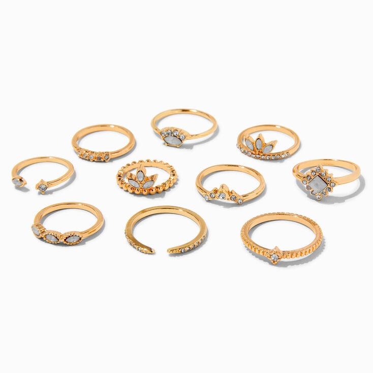 Gold Opal Vintage Mixed Ring Set - 10 Pack,