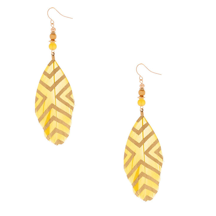 4" Feather Drop Earrings - Yellow,