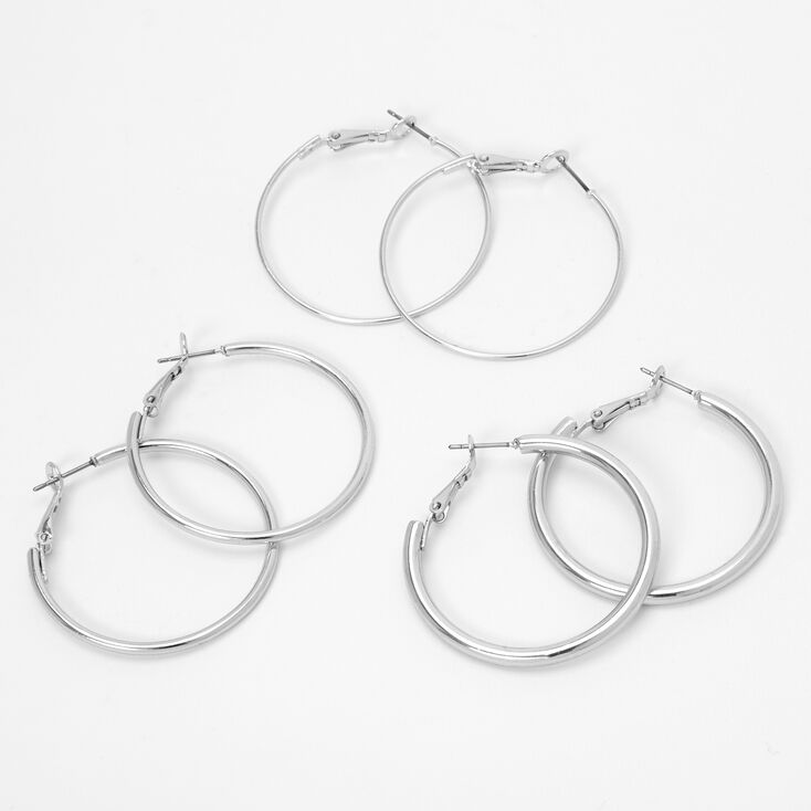 Silver 40MM Mixed Hoop Earrings - 3 Pack,