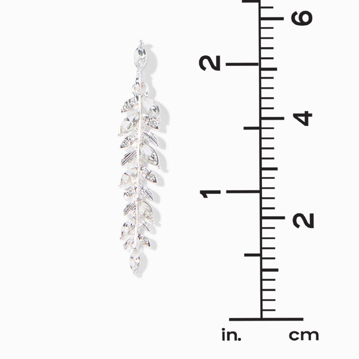 Silver 2&quot; Crystal Leaf Linear Drop Earrings,