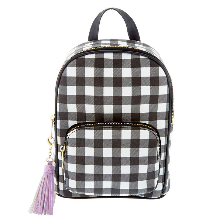 Gingham Print Midi Backpack - Black,