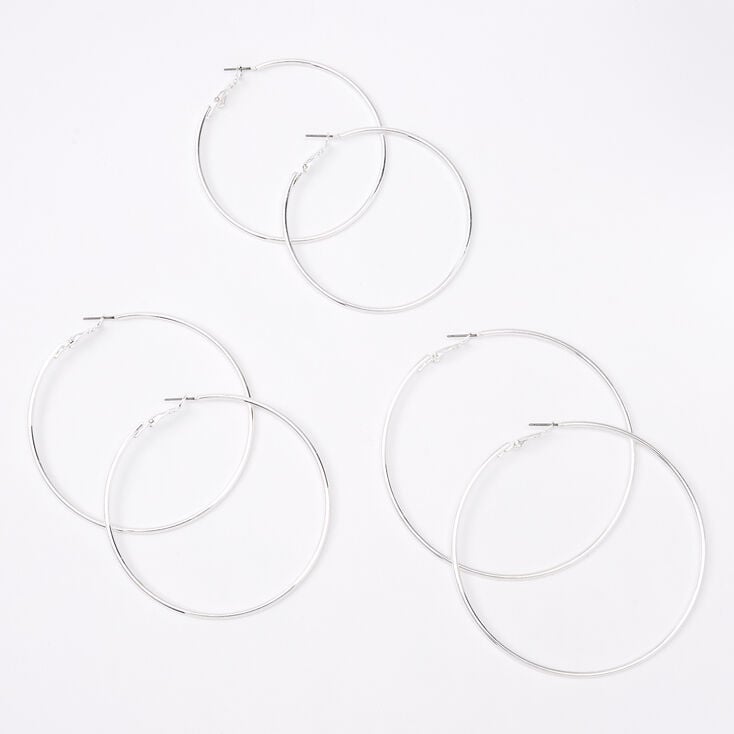 Silver-tone 60MM, 70MM, 80MM Hoop Earrings - 3 Pack,