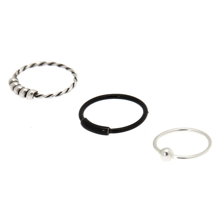 Sterling Silver Braided Nose Ring - 3 Pack,