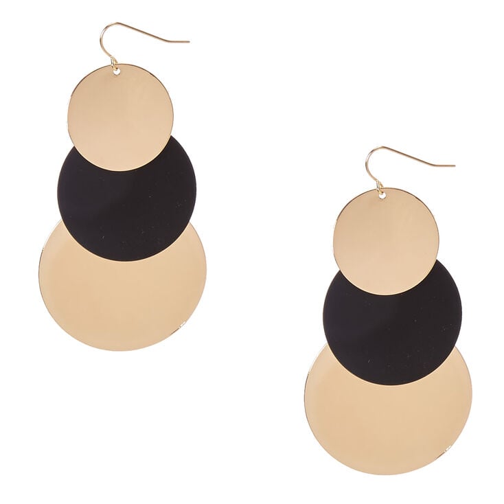 Gold & Black Disc Drop Earrings,