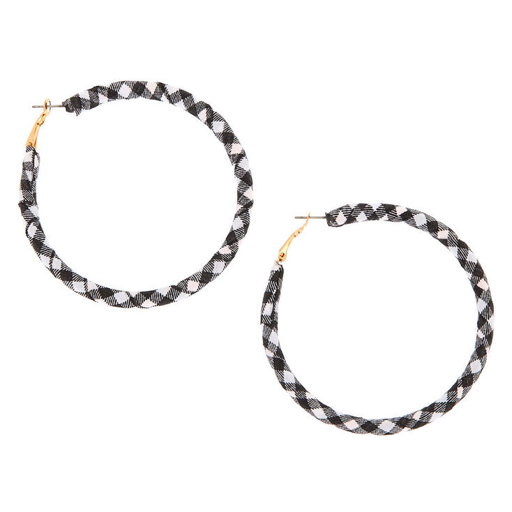 50MM Fabric Wrapped Gingham Hoop Earrings,