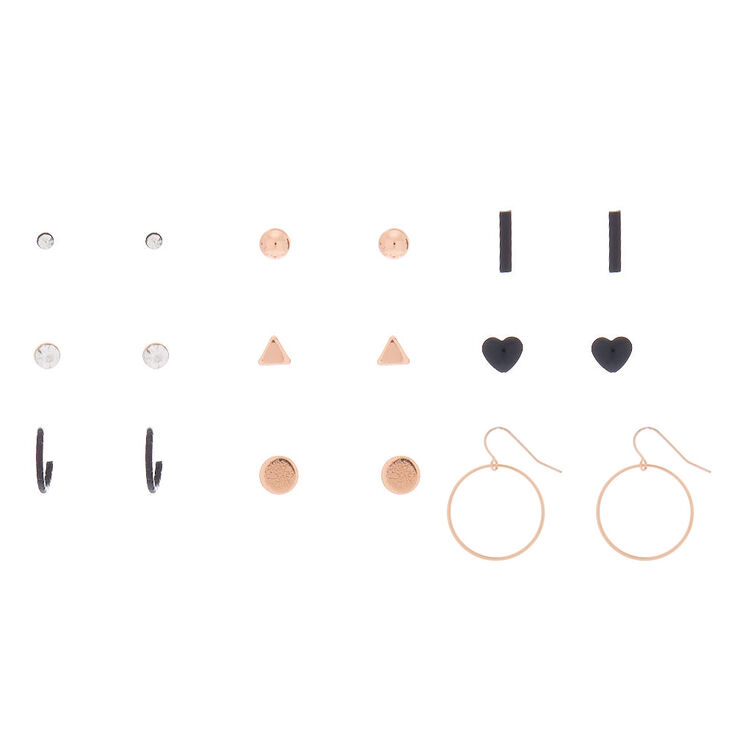 Rose Gold Mixed Earring Set - 9 Pack,