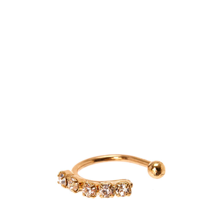 Gold Tone Rhinestone Faux Nose Hoop Ring,