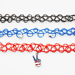 Patriotic Peace Sign Tattoo Choker Necklaces - 3 Pack,
