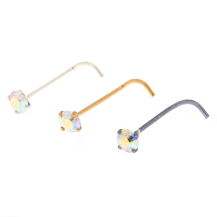 Mixed Metal 22G Cubic Zirconia Nose Studs - 3 Pack,