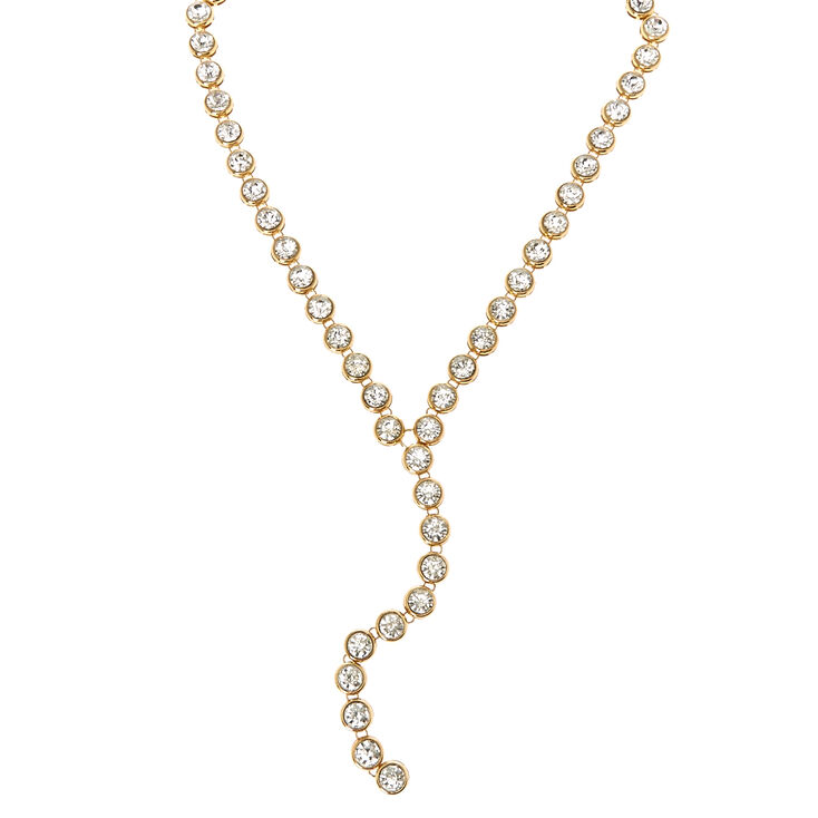 Gold Tone Round Crystal Y-Necklace,