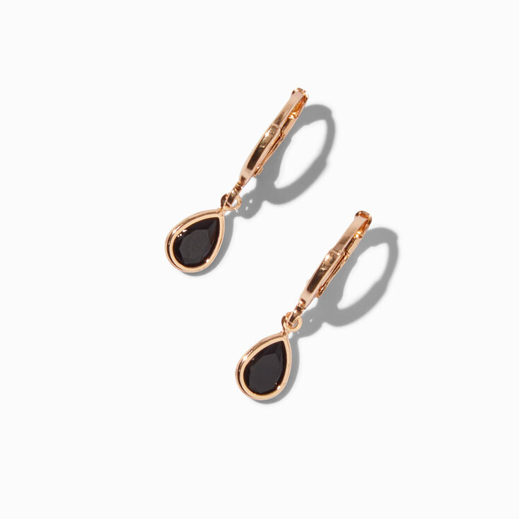 Black Teardrop Cubic Zirconia 10MM Gold-tone Huggie Hoop Earrings,