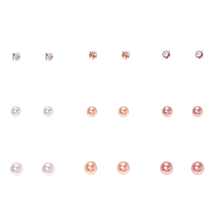 Ivory & Pink Graduate Faux Pearl Stud Earrings - 9 Pack,