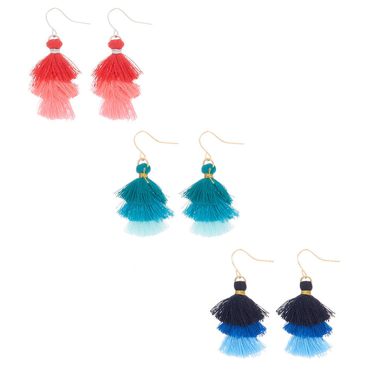 1.5" Tiered Tassel Drop Earrings - 3 Pack,