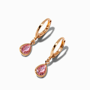 Pink Teardrop Cubic Zirconia 10MM Gold-tone Huggie Hoop Earrings,