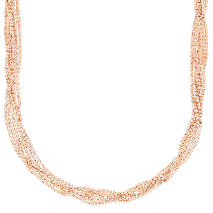 Rose Gold Rhinestone Twisted Statement Necklace,