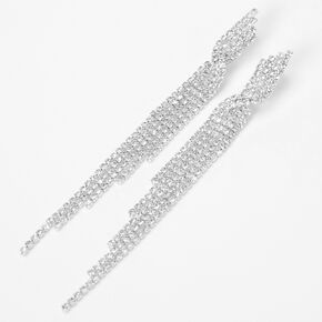 Silver Rhinestone Linear Twisted Fringe 3&quot; Drop Earrings,