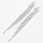 Silver Rhinestone Linear Twisted Fringe 3&quot; Drop Earrings,