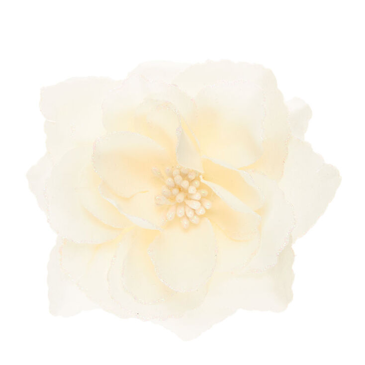 Ivory Glitter Rose Hair Barrette,