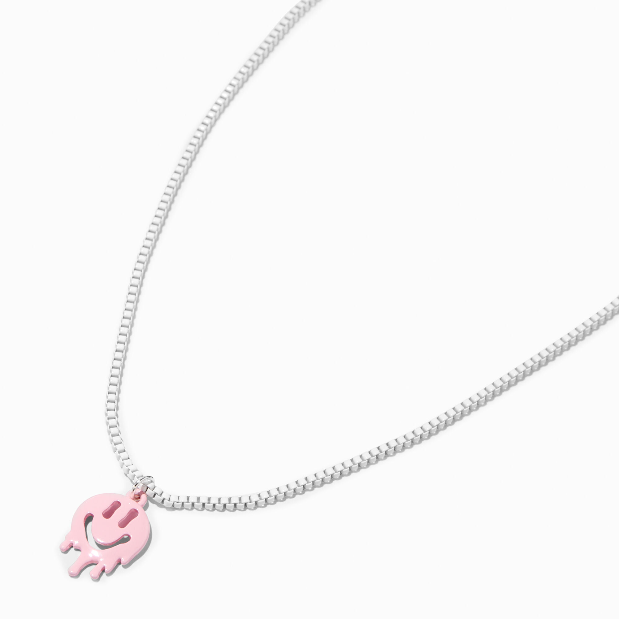 Pink Melted Drip Happy Face Pendant Necklace Icing US