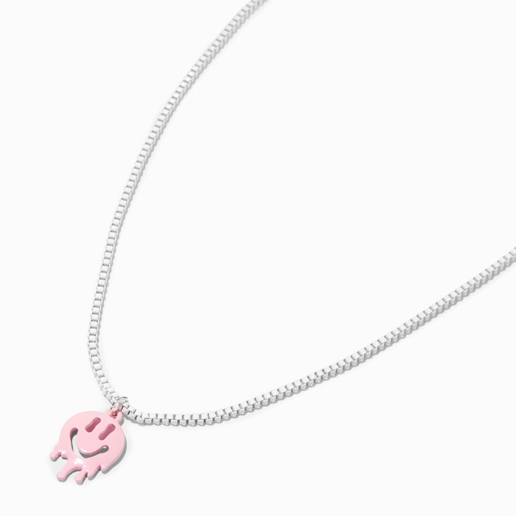 Pink Melted Drip Happy Face Pendant Necklace,