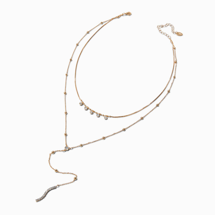 Gold-tone Cubic Zirconia Confetti Multi-Strand Y-Neck Necklace,