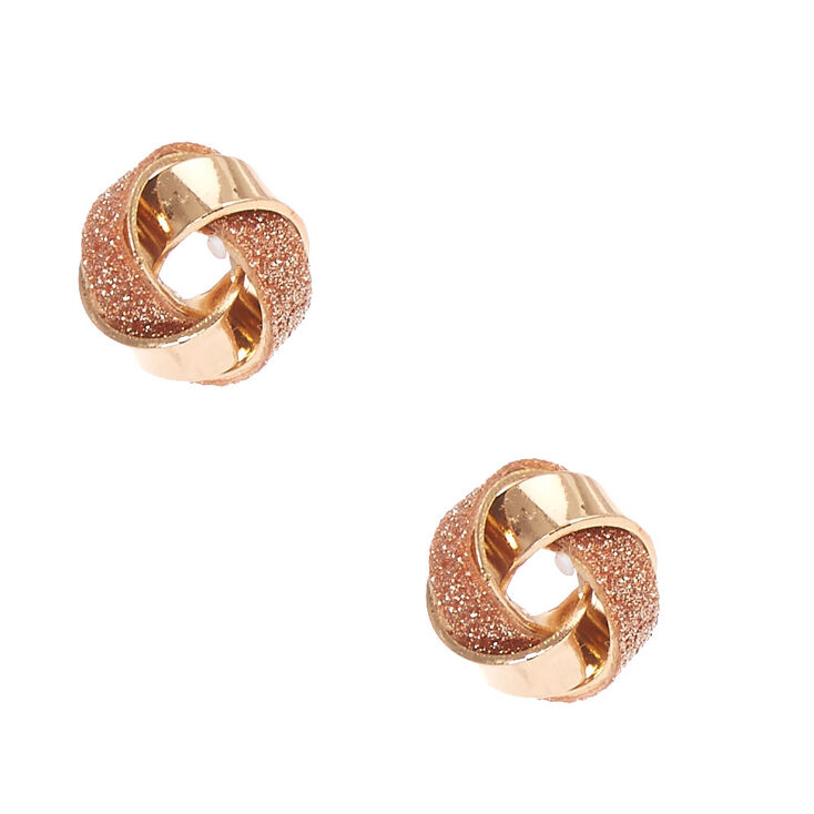 Rose Gold Toned Glitter Knot Stud Earring,