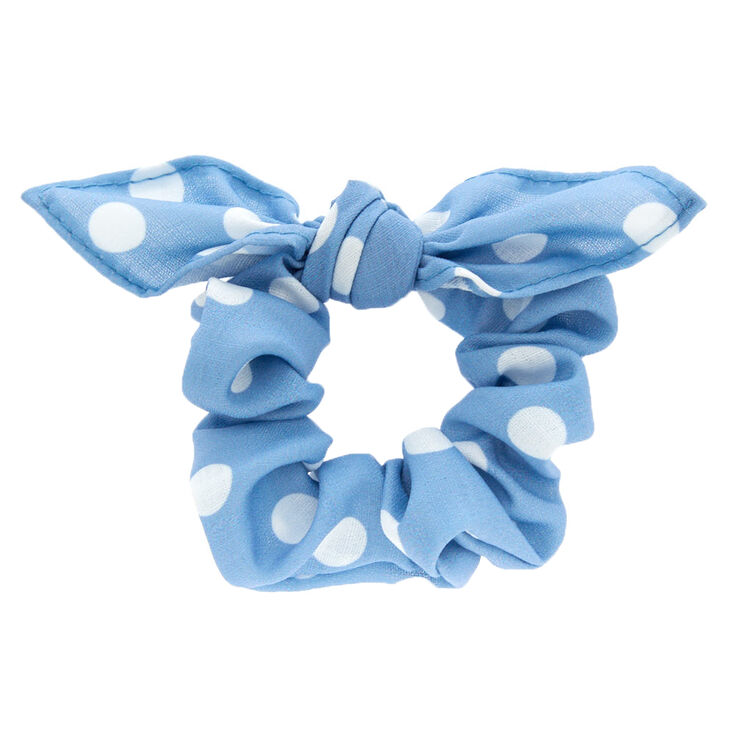 Polka Dot Knotted Bow Hair Scrunchie - Blue,