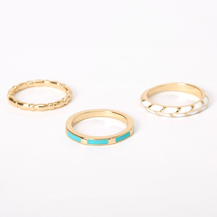 Gold Turquoise & White Vine Rings - 3 Pack,