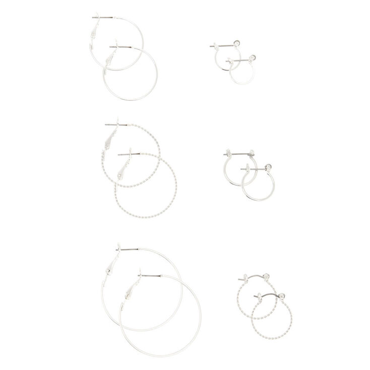 6 Pack Silver-Tone Hoop Earrings Set,