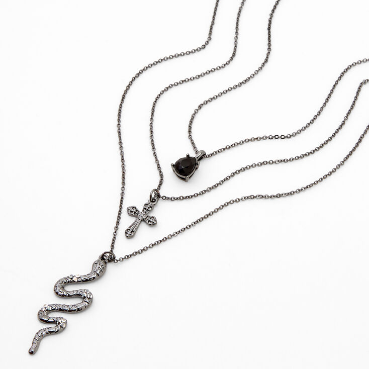 Hematite Snake &amp; Cross Multi Strand Necklace,